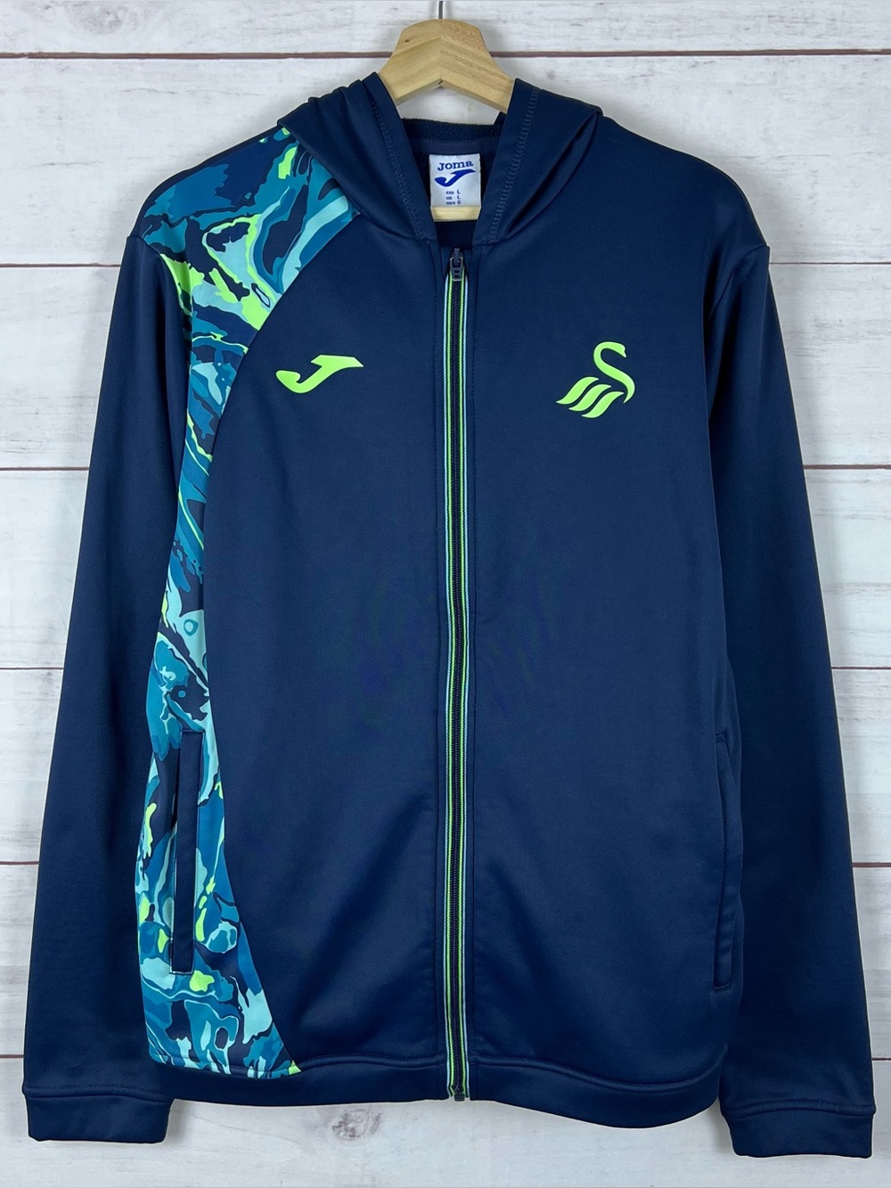 Swansea City Joma Soccer Football Hoodie Full Zip Size Large Mens Blue